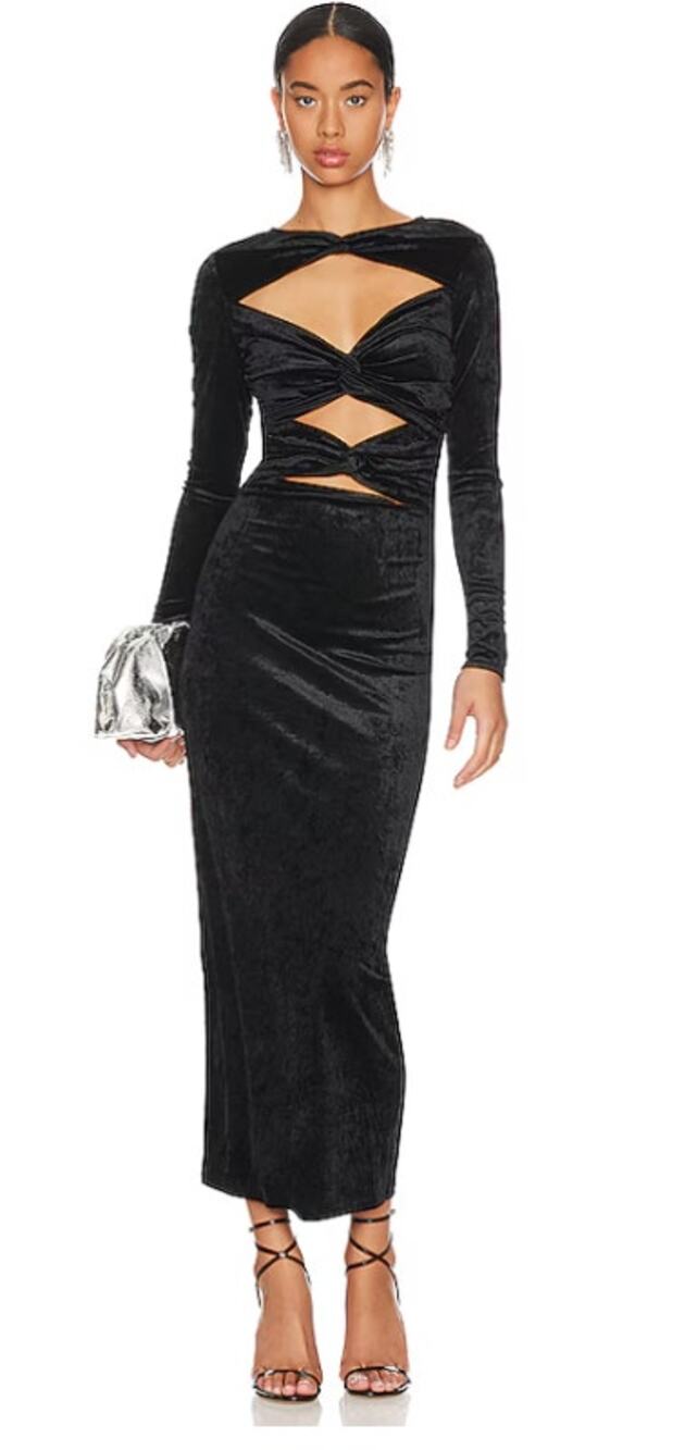Ronny Kobo Normella Dress Womans XS Velvet Cut Out Twist Knot Black Maxi